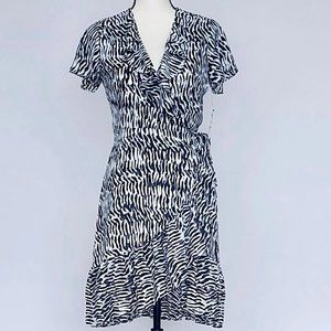 INC Women's Printed Black White Short Sleeve V-Neck Wrap Dress Size XS